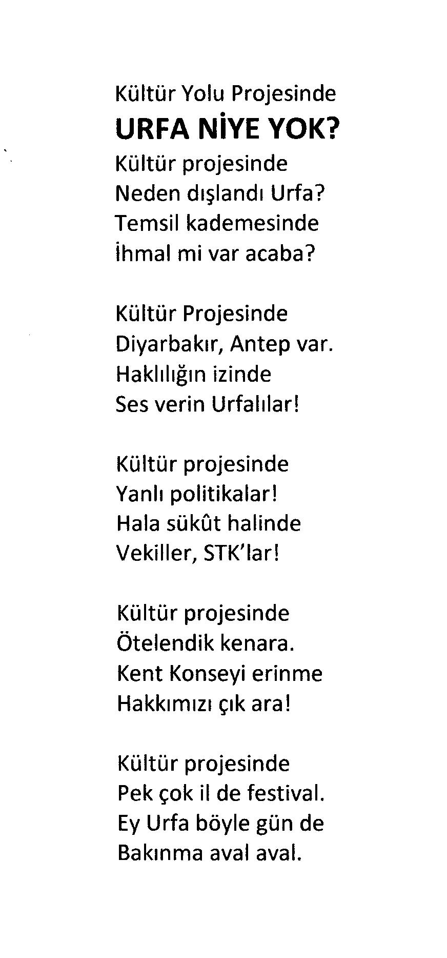 Canbeyli, Urfa'nın festivalden dışlanmasını şiir konusu yaptı