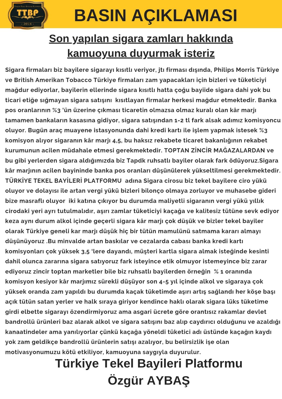 Özgür Aybaş'tan 'sigara' açıklaması: Satmama kararı almayı düşünüyoruz