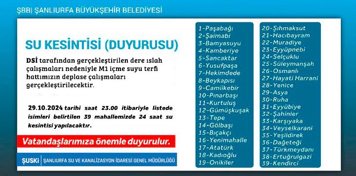 24 saat sular kesilecek