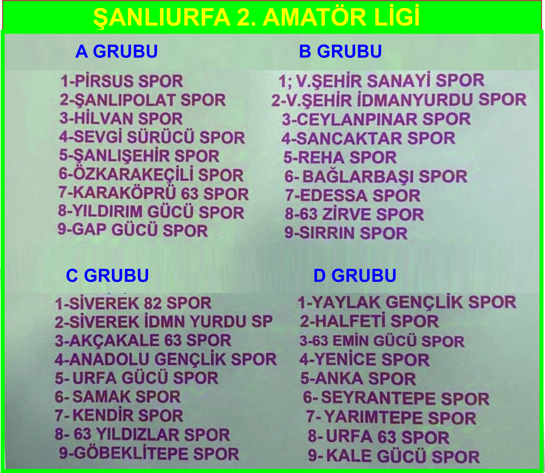 Şanlıurfa 2. Amatör Ligi grupları belli oldu