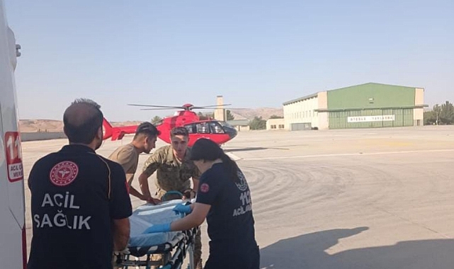 Akrebin soktuğu çoban ambulans helikopterle hastaneye kaldırıldı