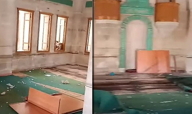 Depremden zarar gören caminin hali içler acısı