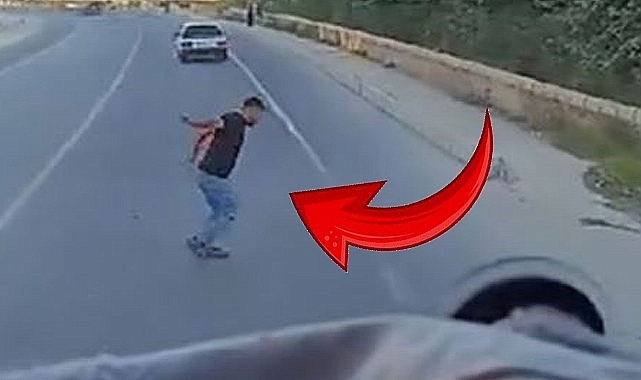 Karşı şeride geçen motosikletli ölümle burun buruna kaldı