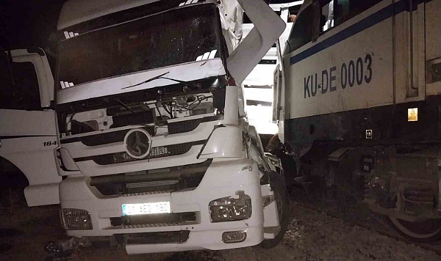 Trenin çarptığı tırın sürücüsü ağır yaralandı, hayvanlar telef oldu