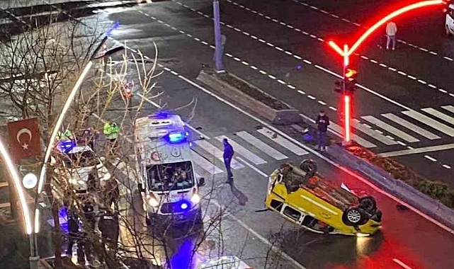 Takla atan aracın sürücüsü yara almadan kurtuldu