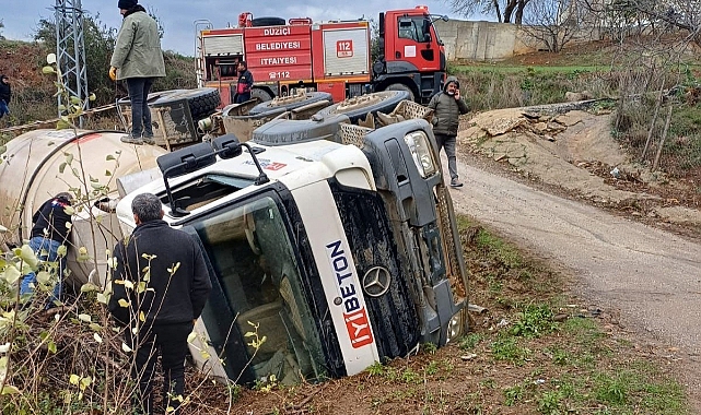 Beton mikseri devrildi: 1 yaralı