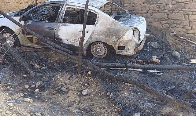 Çalılıklarda çıkan yangın otomobile sıçradı, araç kullanılamaz hale geldi