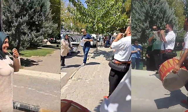 Direksiyon sınavını geçen eşini davul zurnayla karşıladı