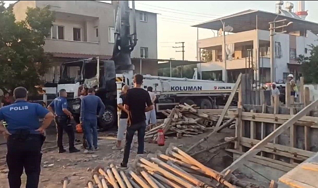 Elektrik direğine çarpan beton pompası alev aldı: 2 kişi yaralandı