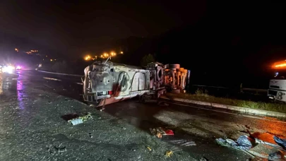 Mazot yüklü tanker devrildi