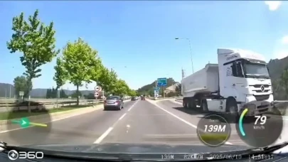 Otobanda Ters Giden Kamyoncu Pes Dedirtti