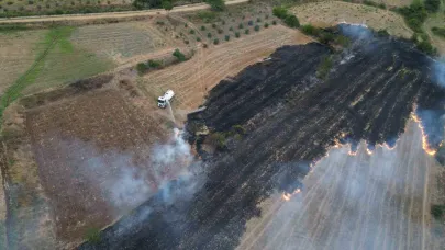Anız yangını dron ile görüntülendi