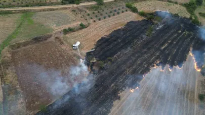 Anız yangını dron ile görüntülendi