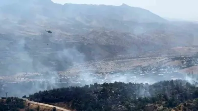 Örtü yangınına havadan ve karadan müdahale