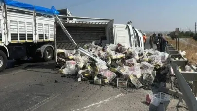 lastiği patlayan kamyonet yan yattı: 2 yaralı