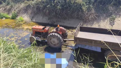 Sulama kanalına devrilen traktörün sürücüsünden acı haber