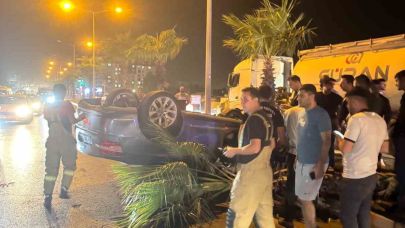 Takla atan otomobil sürücüsü yaralandı