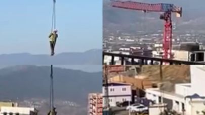 Görevimiz tehlike: İşçi şantiyeye vinçle indi