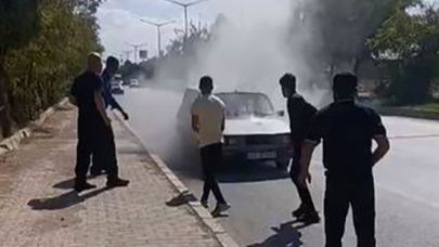 Yanan otomobile beton mikseriyle müdahale