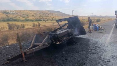 Çekme karavan alev aldı