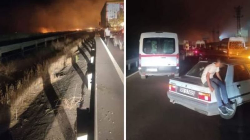 Yangın, uluslar arası yolda trafiği aksattı