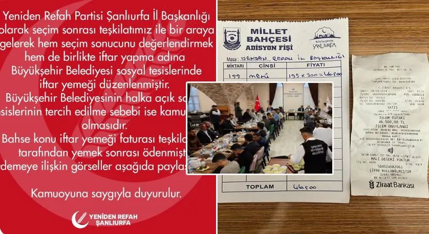 Yeniden Refah Partisi’nden ‘İftar ücreti’ açıklaması
