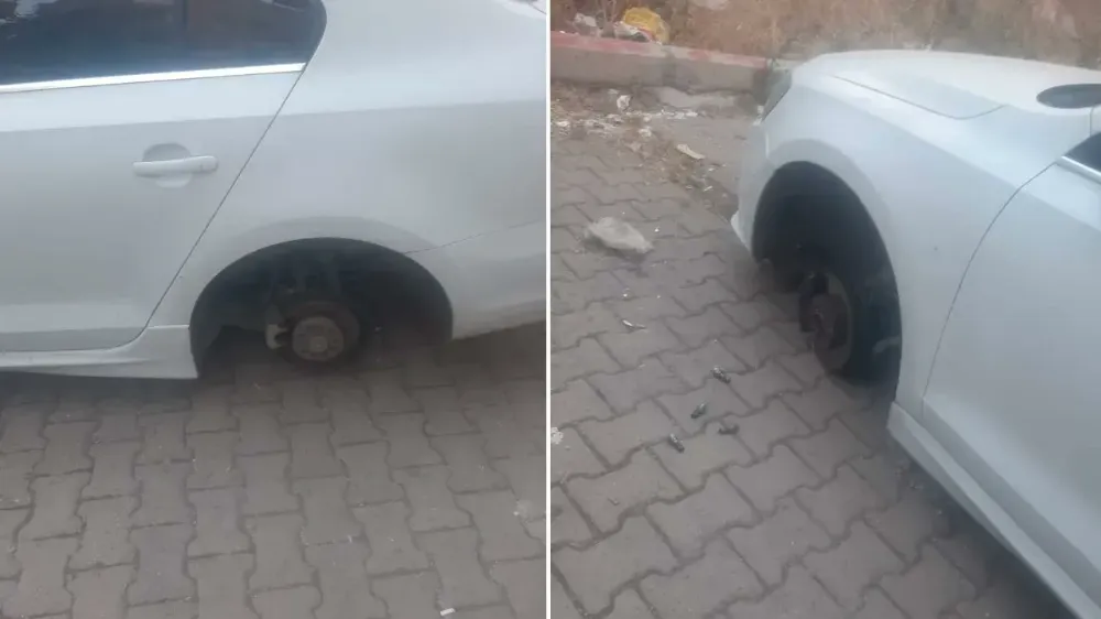 Park halindeki otomobilin lastikleri çalındı