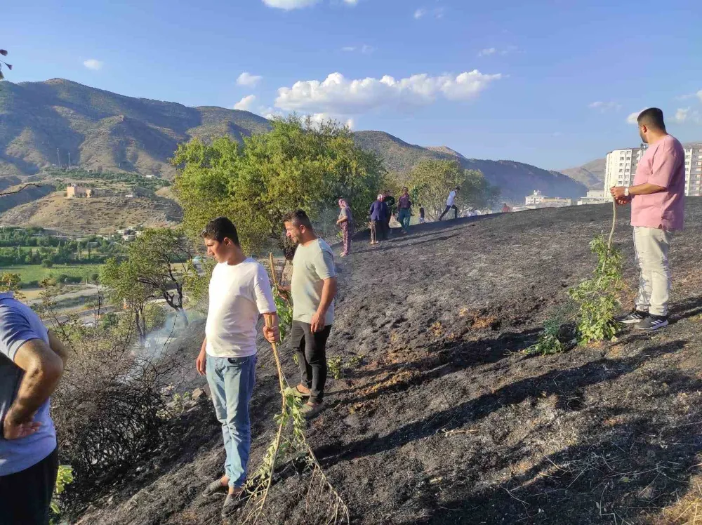 Mahallede çıkan yangını vatandaşlar kovalarla söndürd