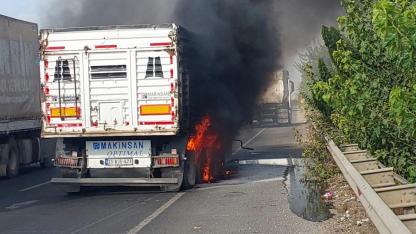 Şanlıurfa'da seyir halindeki TIR, alev alev yandı