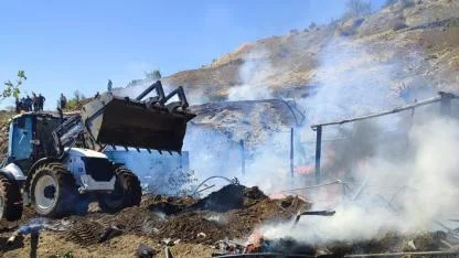 Yangında 13 küçükbaş hayvan telef oldu