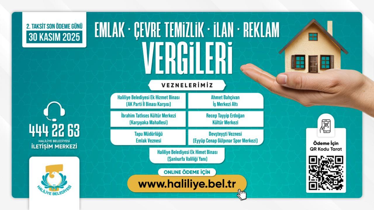 Haliliye Belediyesinden duyuru: 2. taksit ödemelerinde son gün 30 Kasım