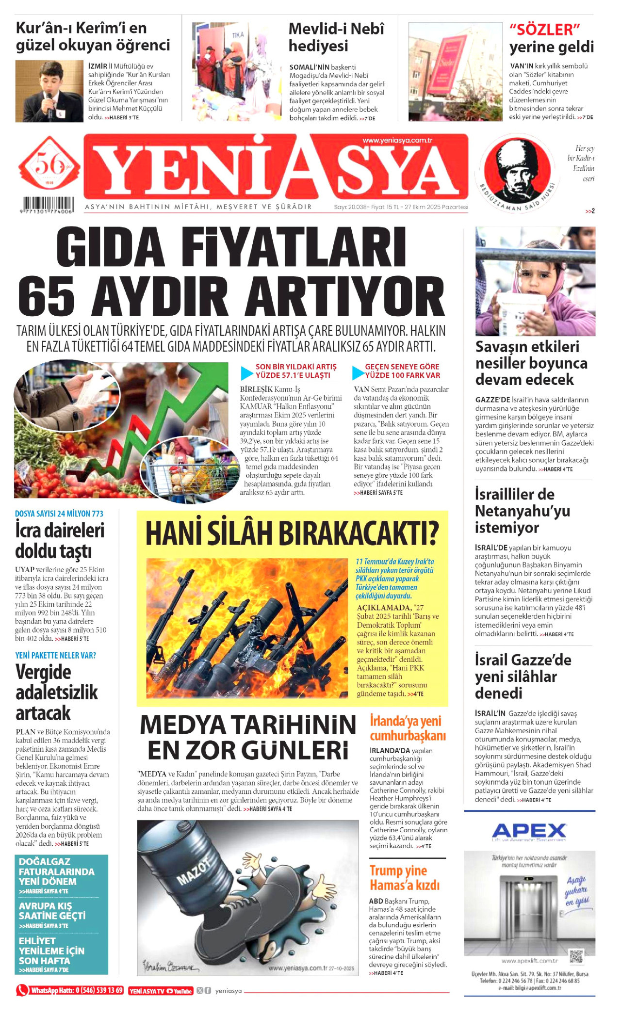 YENİ ASYA Gazete Manşeti