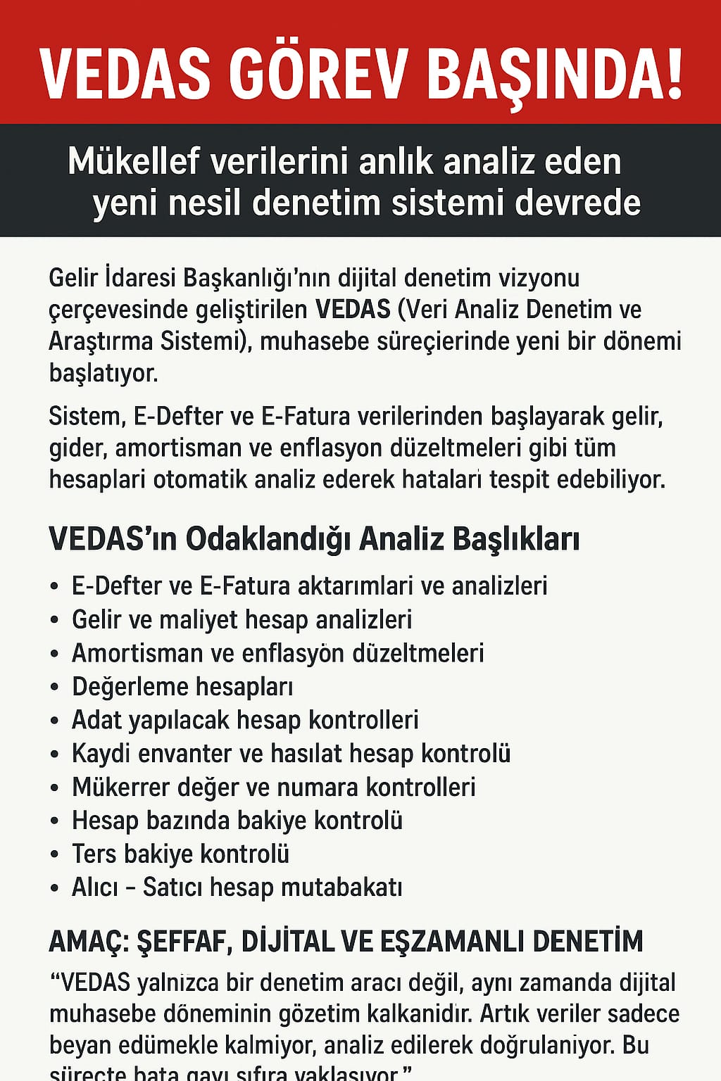 Mali Müşavir Ağadayı, yeni sistem ‘VEDAS’ı anlattı