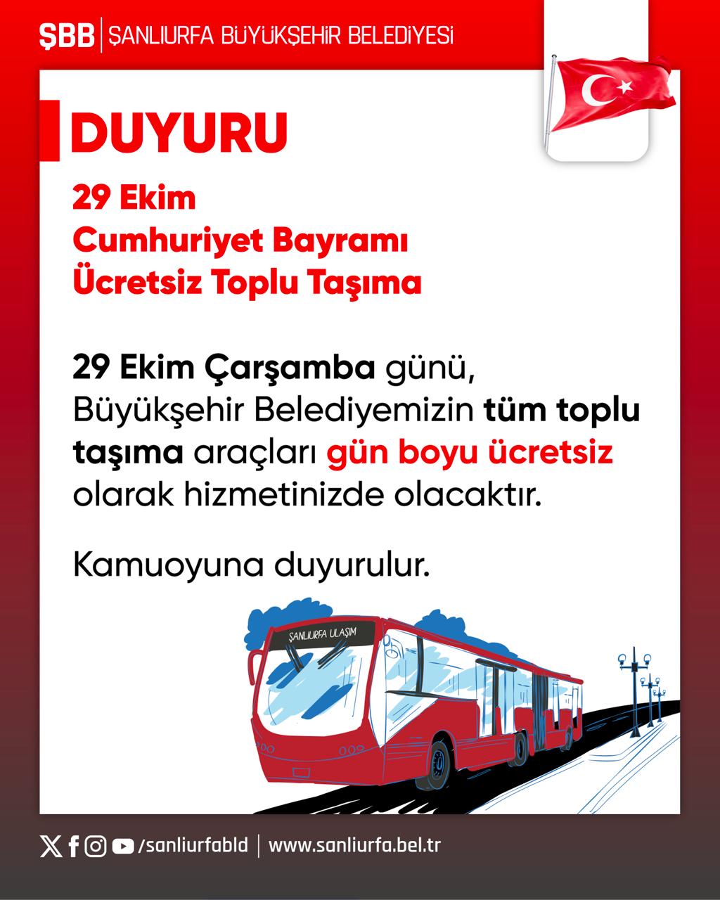 Şanlıurfa'da toplu taşıma bayramda ücretsiz mi?